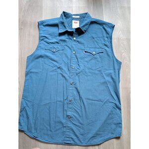 Levis Sleeveless Denim Shirt L Blue Standard Fit Button-Front